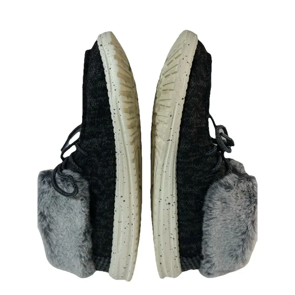 HEY DUDE Ladies’ Wendy Fold Black/Gray Faux Fur Lace Up Size 8 US